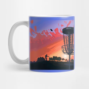 Disc Golf Against a Reddish Sunrise Mug